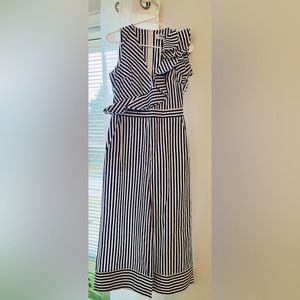 MSGM Milano Cropped Ruffle-trimmed Striped Cotton Jumpsuit - Small - US6/Italy 4